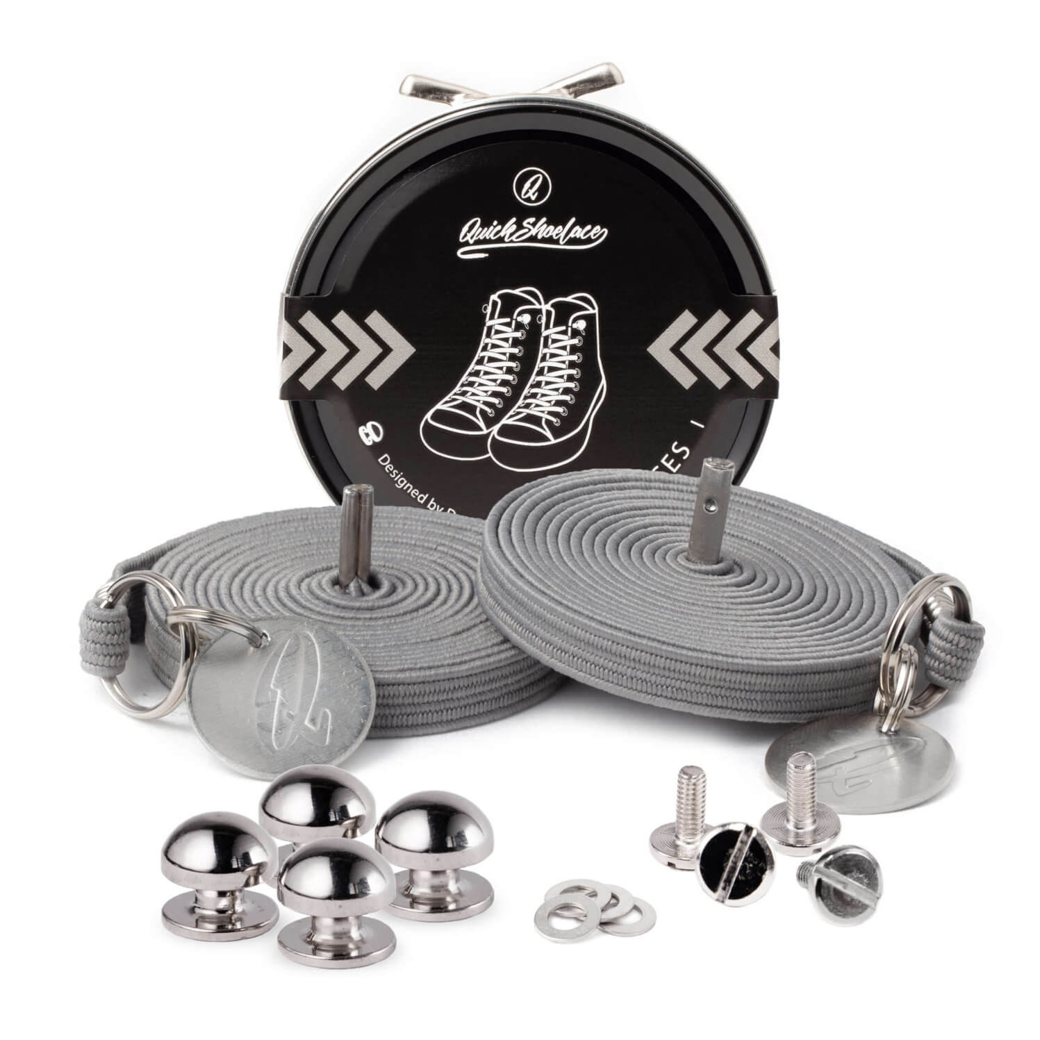 Quickshoelace elastische schoenveters - standaard - grijs (1 paar)