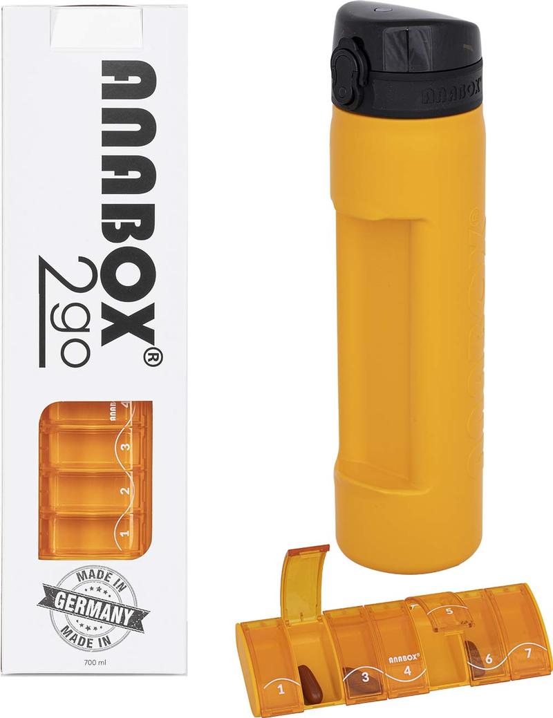 ANABOX 2GO - drinkfles met geïntegreerd pillendoosje - 1 week - 700 ml - oranje