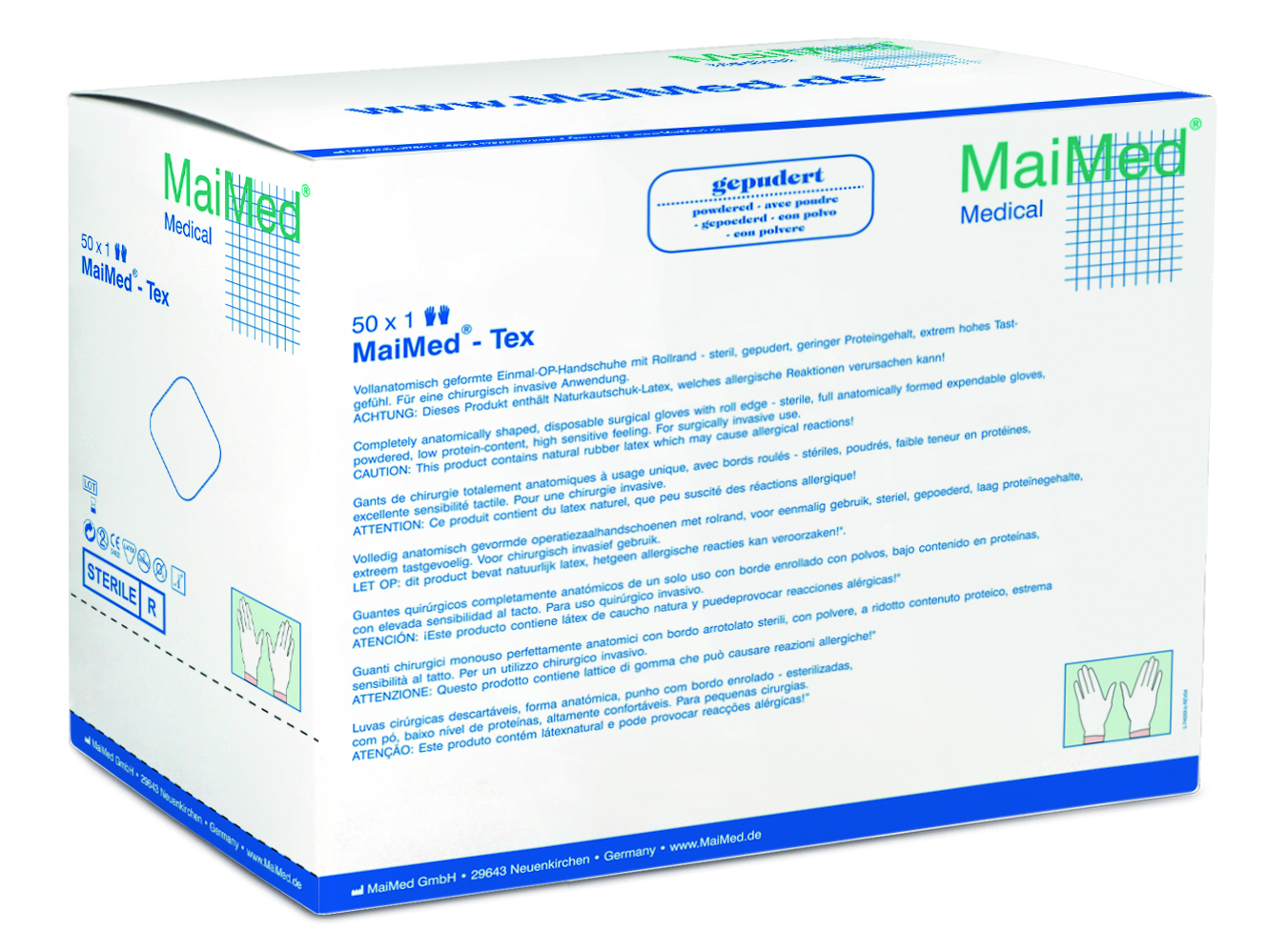 MaiMed Tex handschoen steriel - latex - gepoederd