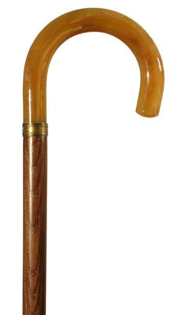 Finna wandelstok, vaste hoogte, bruine beuk, metacryl handvat amber gebogen -- FN-204