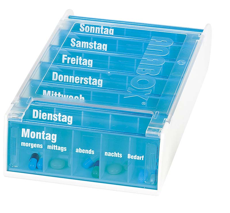 Pillendoos ANABOX - 1 week - 5 vakken per dag - blauw - fr