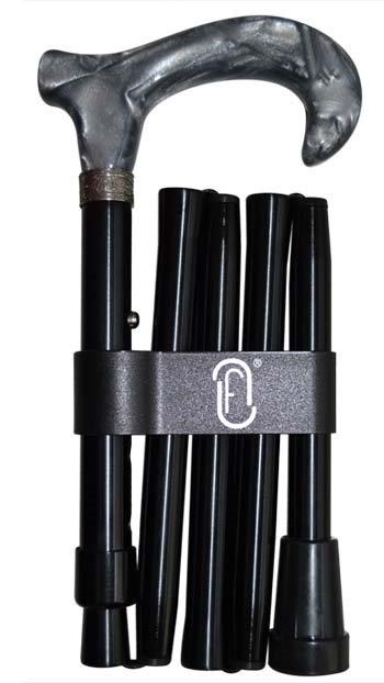 Finna wandelstok plooi- en verstelbaar, gebogen metacryl handvat grijs, zwart aluminium -- FN-4159