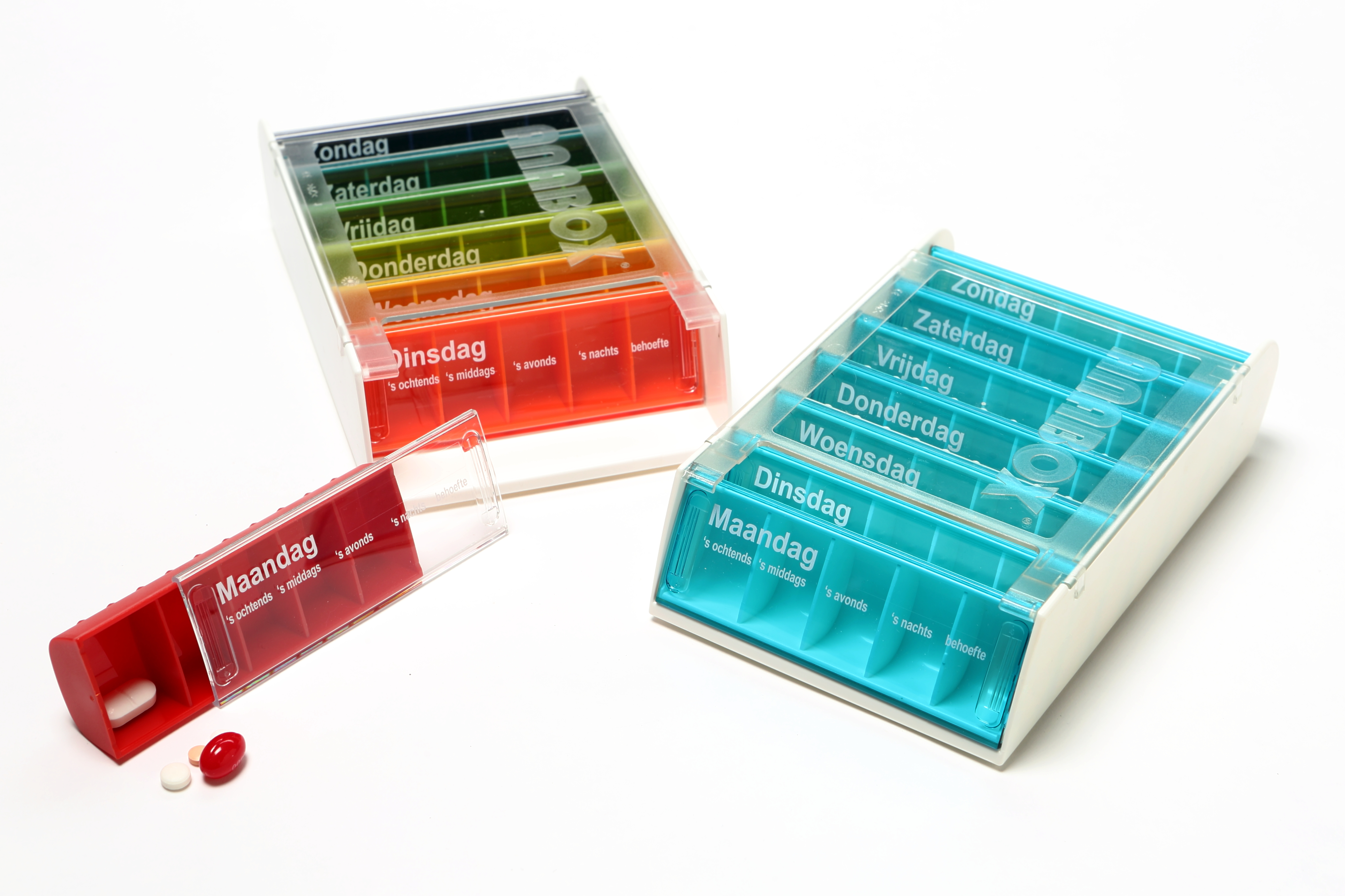 Boîte à médicaments ANABOX pour 7 jours - 5 comparti. par jour - chaque jour une autre couleur - fr