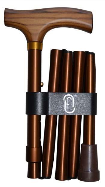 Finna wandelstok, plooi- en verstelbaar, bruin houten handvat brons aluminium -- FN-4141