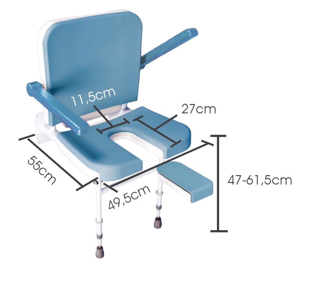 Douchezit voor muurbevestiging EASA Grand Comfort met armsteunen en rugleuning - EB8