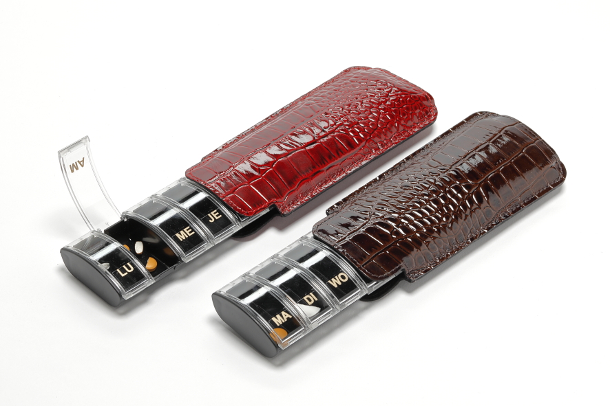 Pillendoos ANABOX - Luxe - 1 week- 1 vak per dag - leder etui