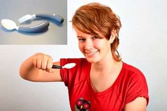 Aangepast bestek Henro-Grip kantelmes rood/wit