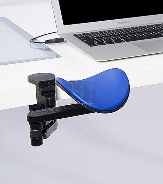 Ergorest zwart met 13 cm schelp blauw, lengte zwenkarm 89 mm /dikte blad 15-43 mm