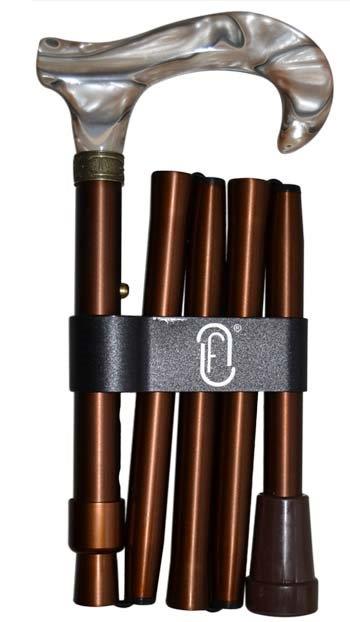 Finna wandelstok plooi- en verstelbaar, gebogen metacryl handvat beige/goudkleurig, brons -- FN-4145